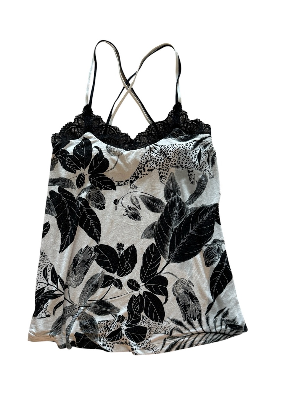 Y2K Soma Animal Print Lace Cami Womens XS Satin Sleep Tank Jungle Boho